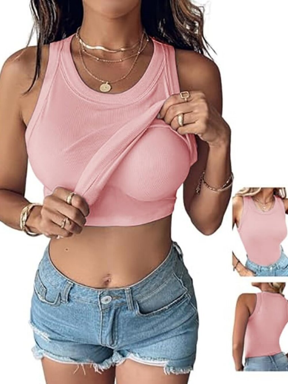 Chic Sleeveless Ribbed Tank Top with Built-in Bra | Fitted Racerback Style